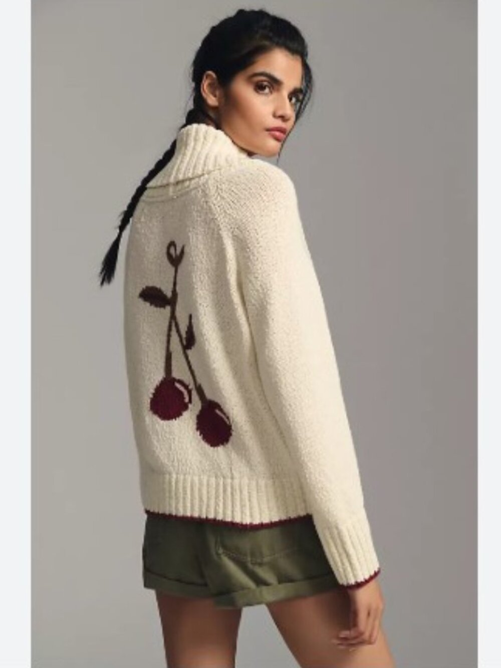 Maeve Cherry Cardigan in Ivory with Cherry Detail from Anthropologie –Size Small